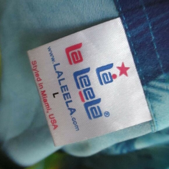 Vtg La Leela Womens Hawaiian Beach Shirt L Tropical Palm Print 100% Terivoile - Picture 5 of 6